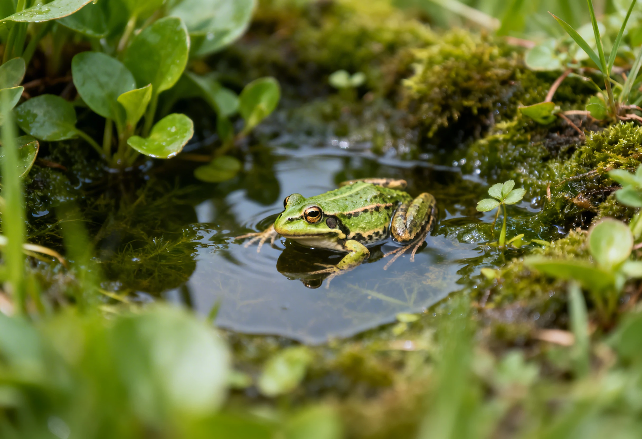Grenouille dans un environnement humide naturel illustrant l’accueil d’un amphibien