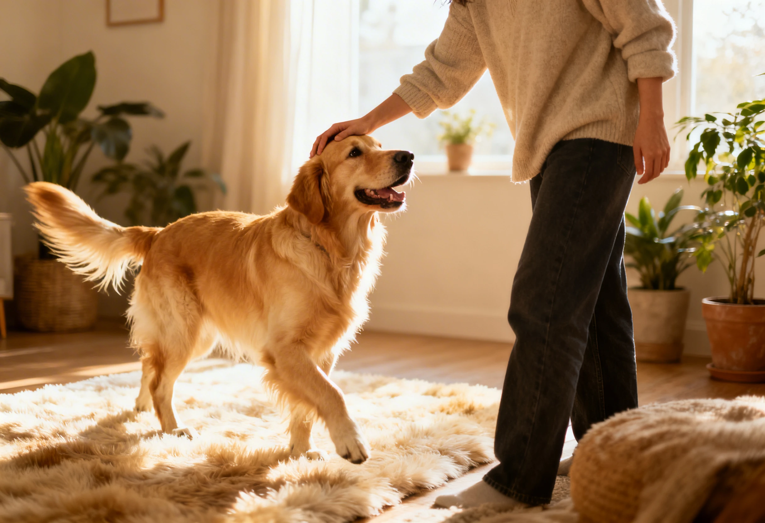 Chien domestique heureux avec son propriétaire illustrant l’adoption d’un chien