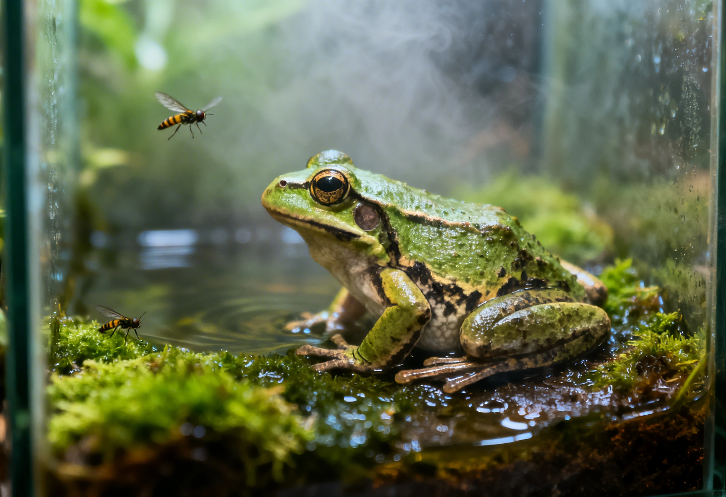 Amphibien comme une grenouille en train de chasser des insectes illustrant l’alimentation des amphibiens