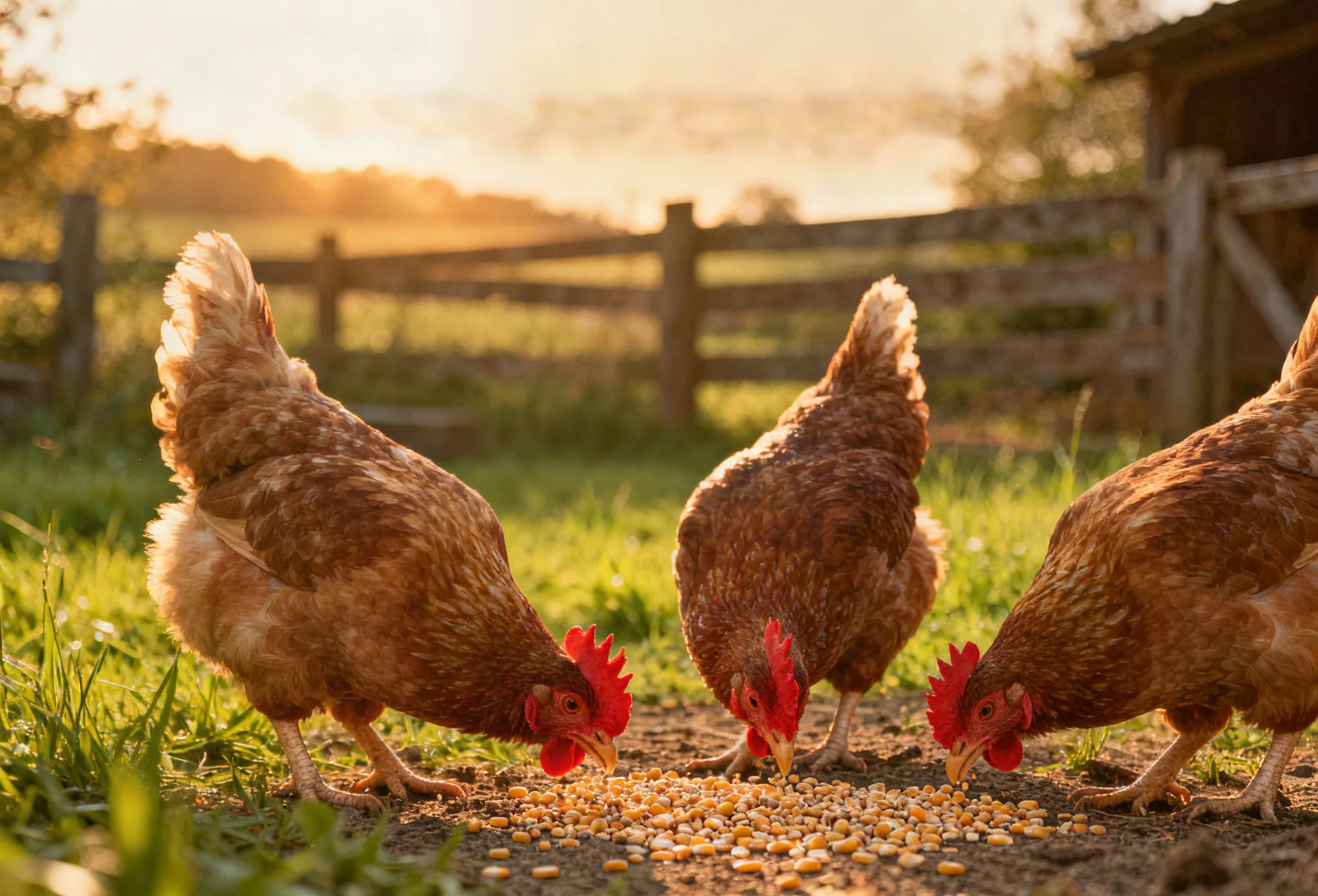 Gallinacés comme des poules en train de se nourrir de grains illustrant l’alimentation d’un gallinacé