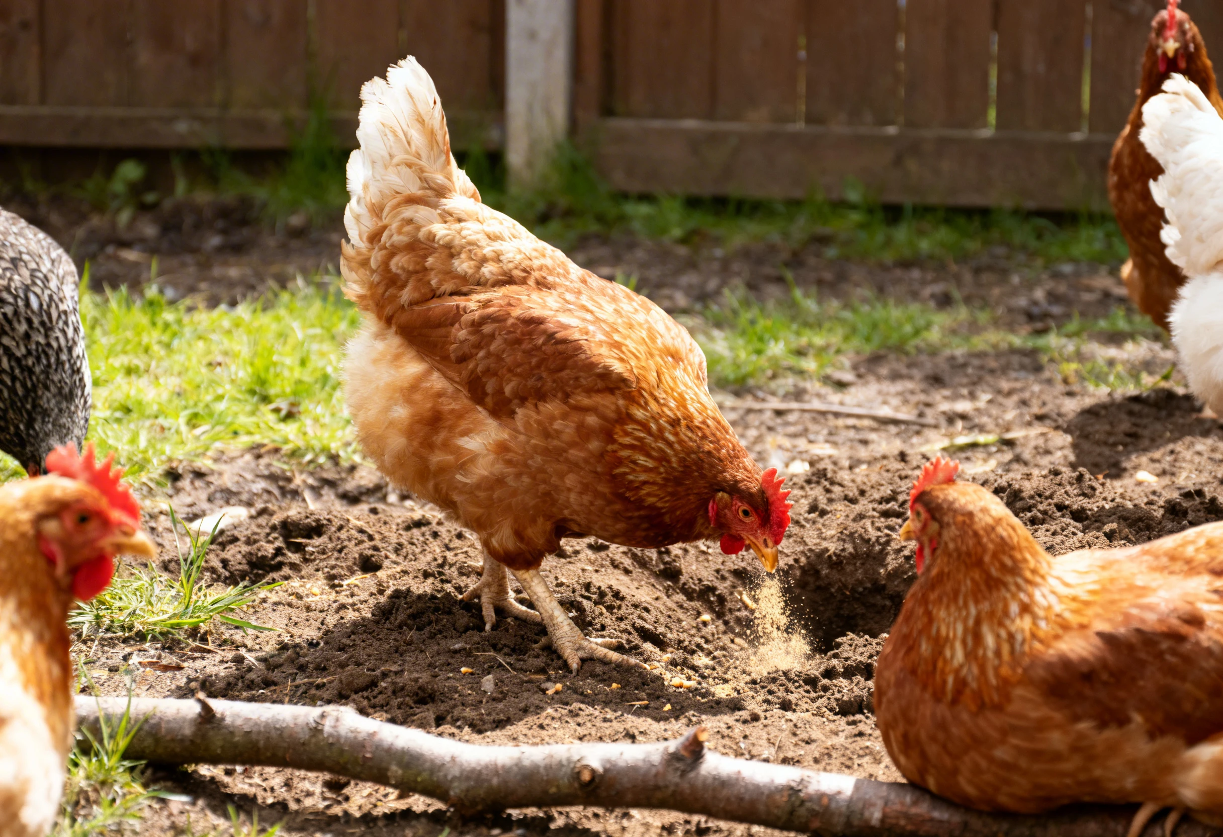 Gallinacés comme des poules en train de se nourrir et gratter le sol illustrant leur comportement naturel