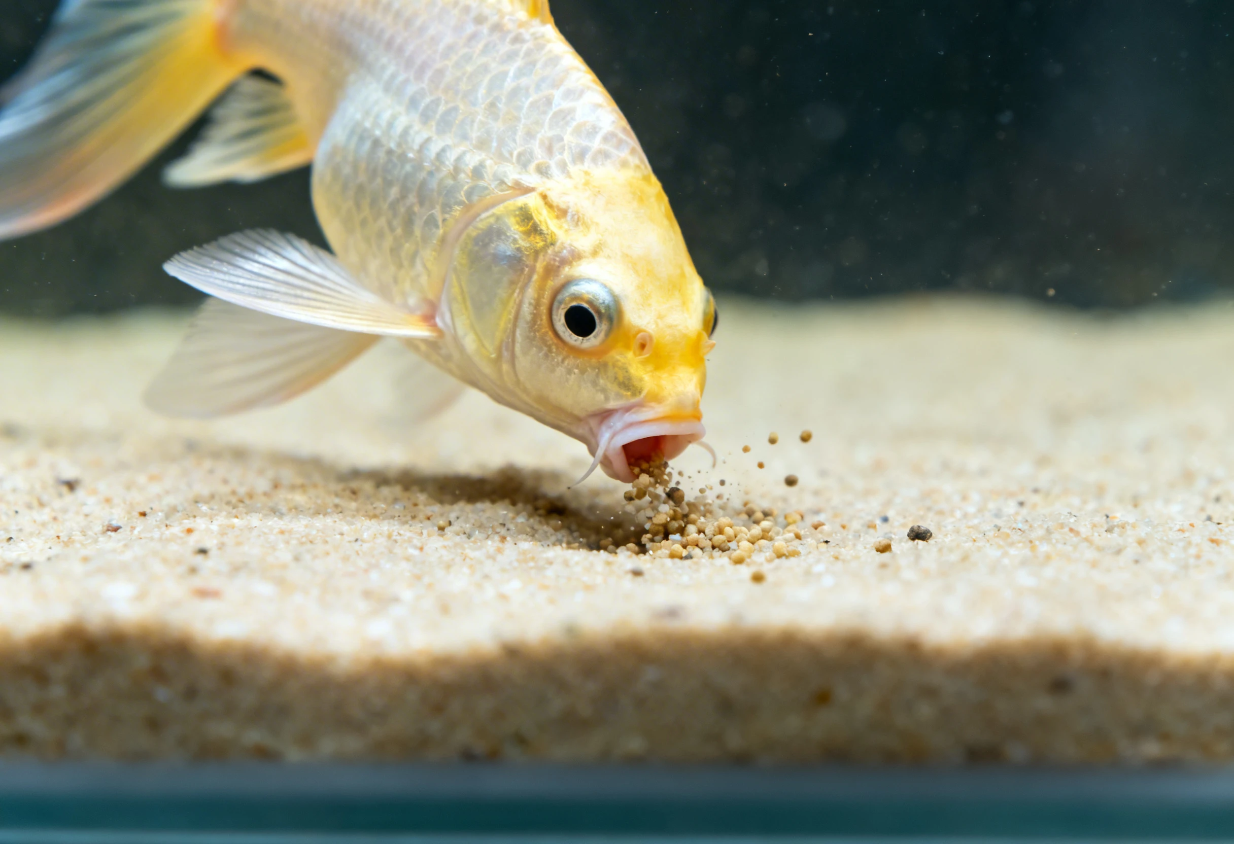 Poisson en train de se nourrir dans un aquarium illustrant le comportement du poisson en milieu aquatique