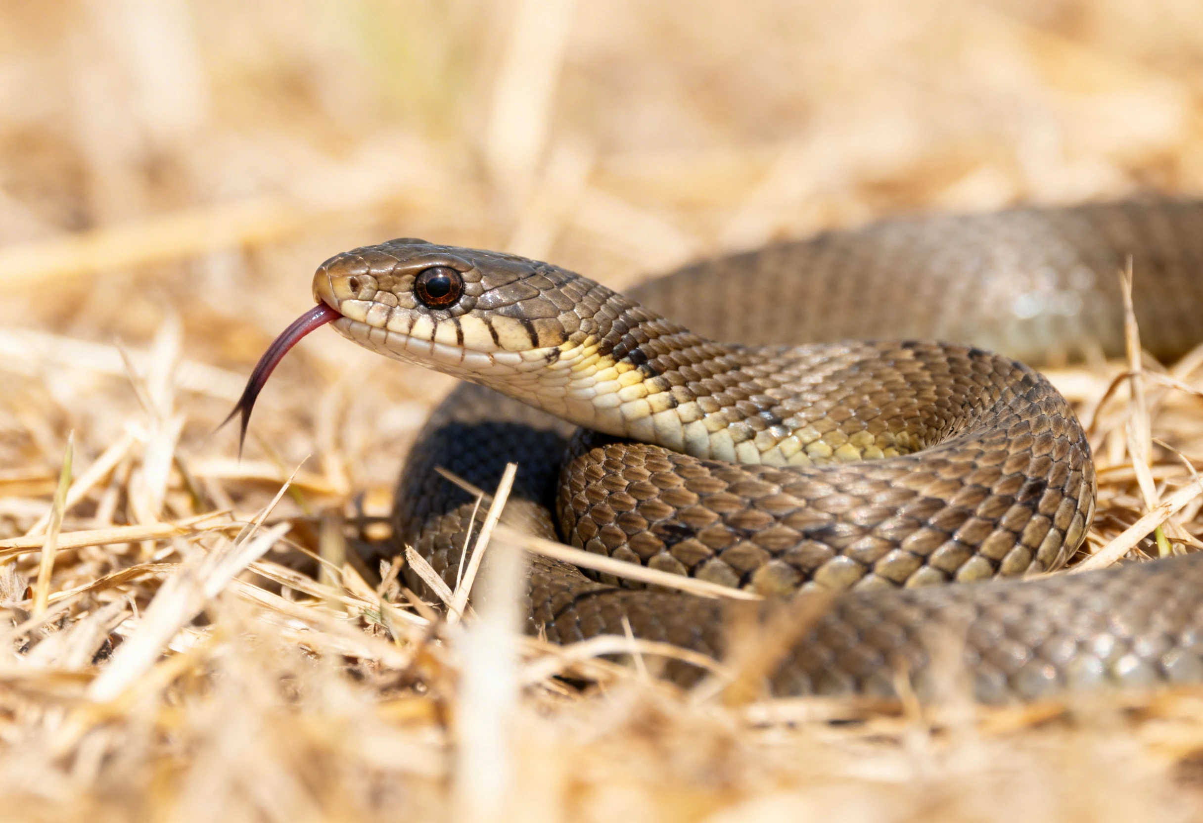 Serpent en milieu naturel illustrant le comportement du serpent avec langue sortie pour analyser son environnement