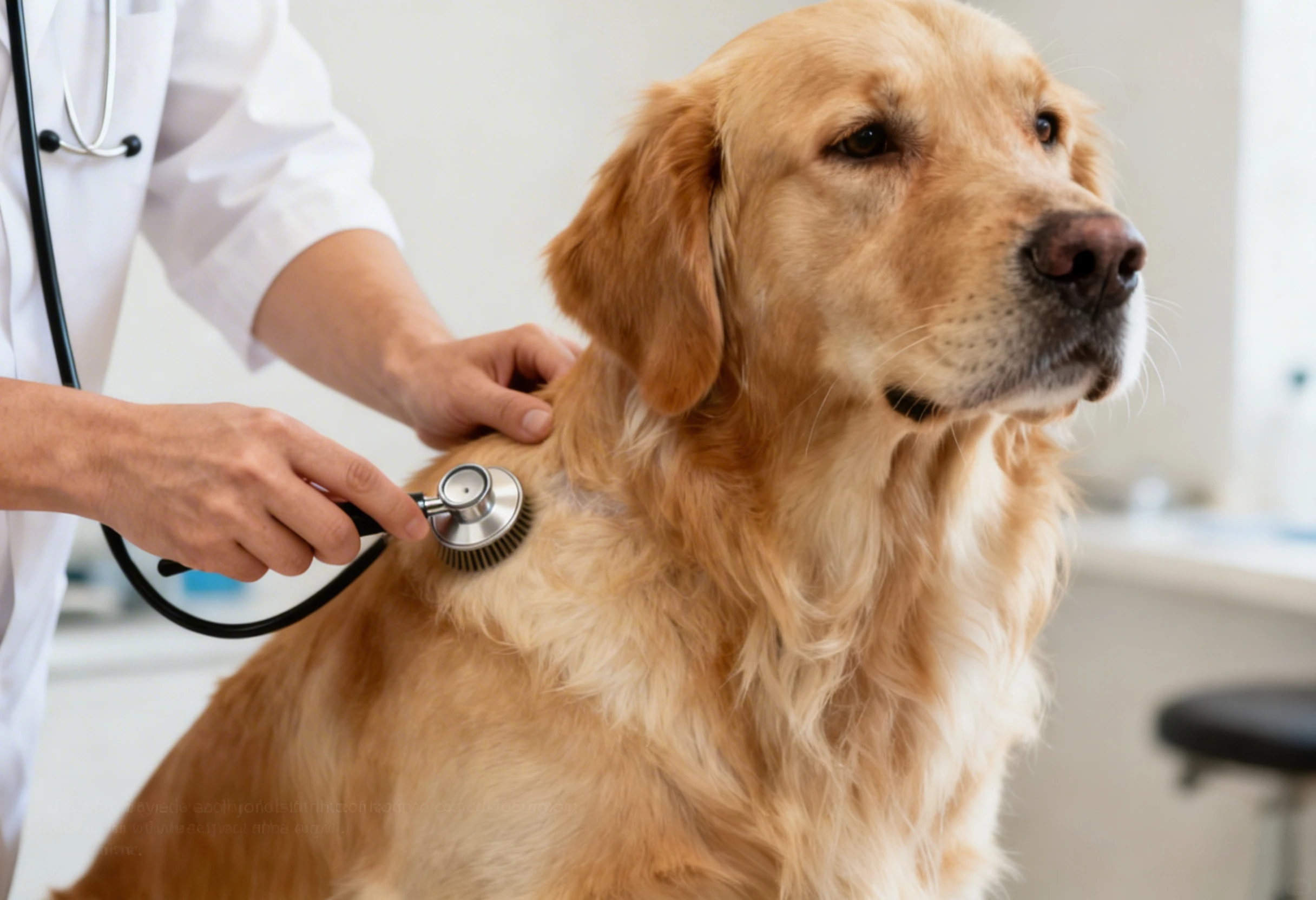 Chien examiné par un vétérinaire avec stéthoscope pour contrôle de santé