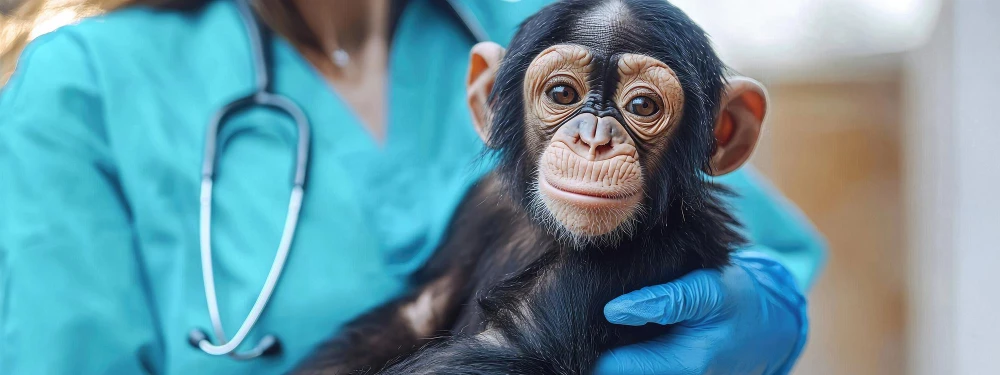 Primate examiné par un vétérinaire pour suivi de santé et soins spécialisés