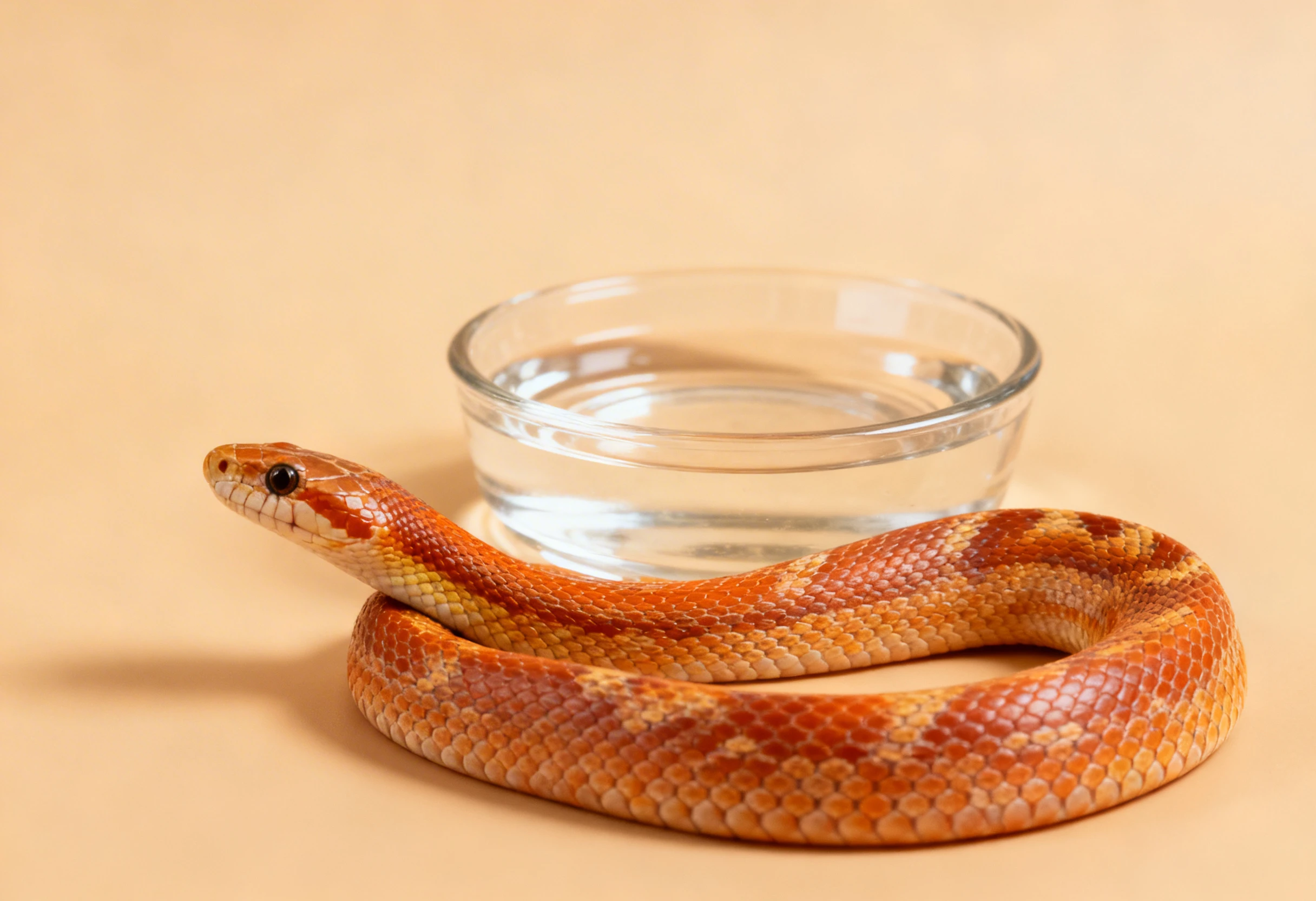 Serpent domestique avec point d’eau illustrant la santé et les besoins d’un serpent