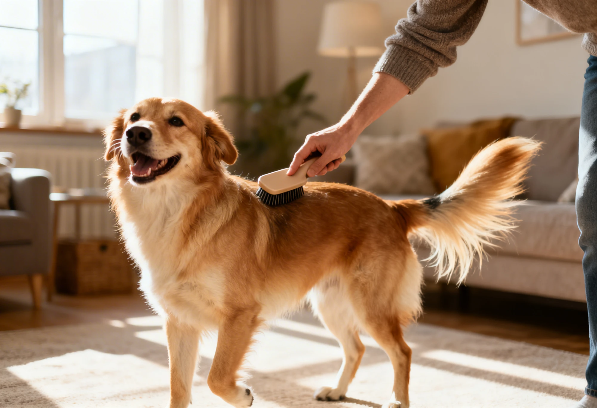 Personne brossant un chien pour assurer son entretien et son bien-être