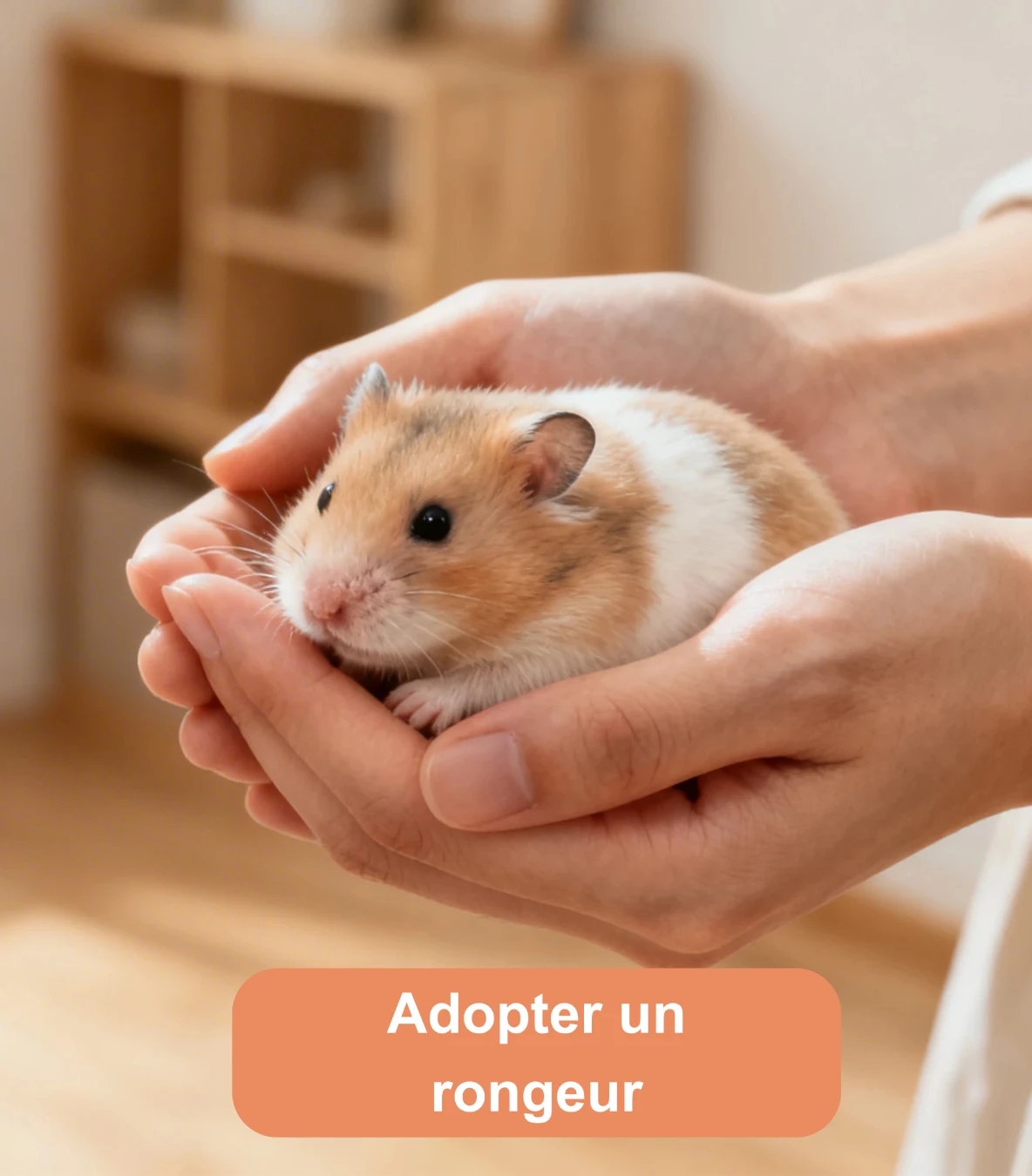 Hamster tenu délicatement dans les mains d’une personne