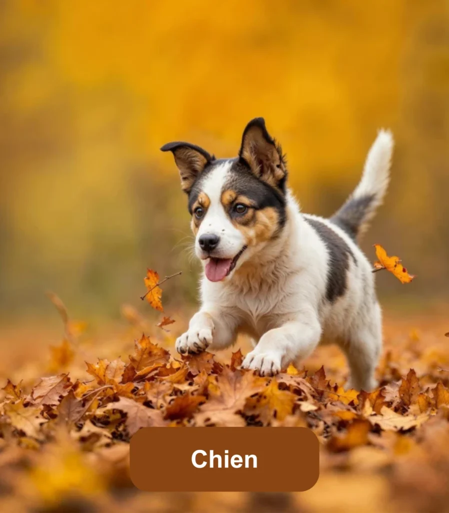 Chien courant dans les feuilles d’automne