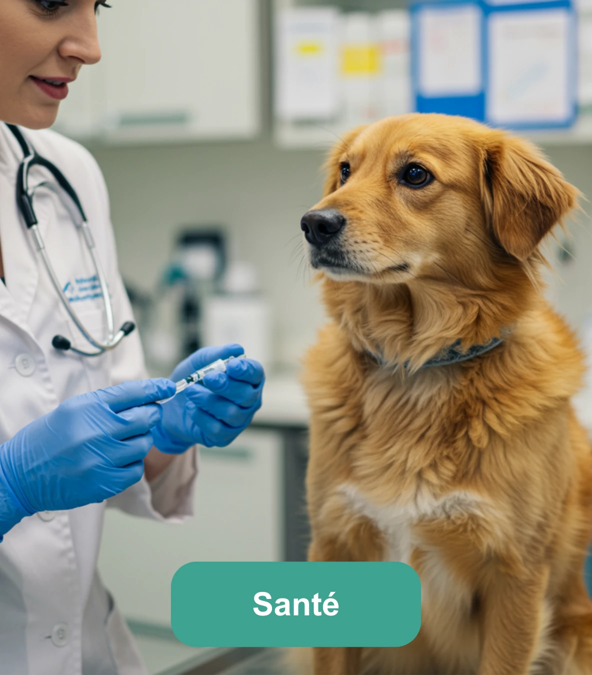 Chien chez le vétérinaire pendant un soin de santé