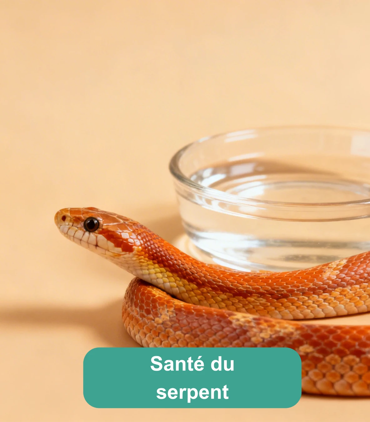 Serpent orange et blanc près d’un bol d’eau