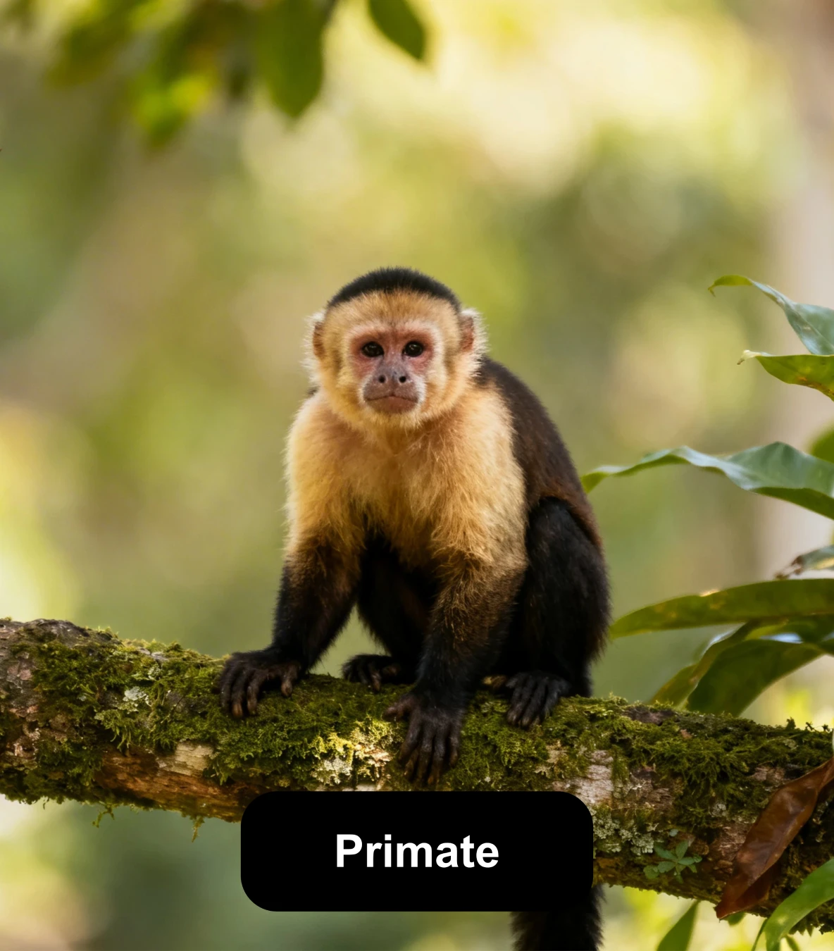 Petit singe assis sur une branche dans la forêt