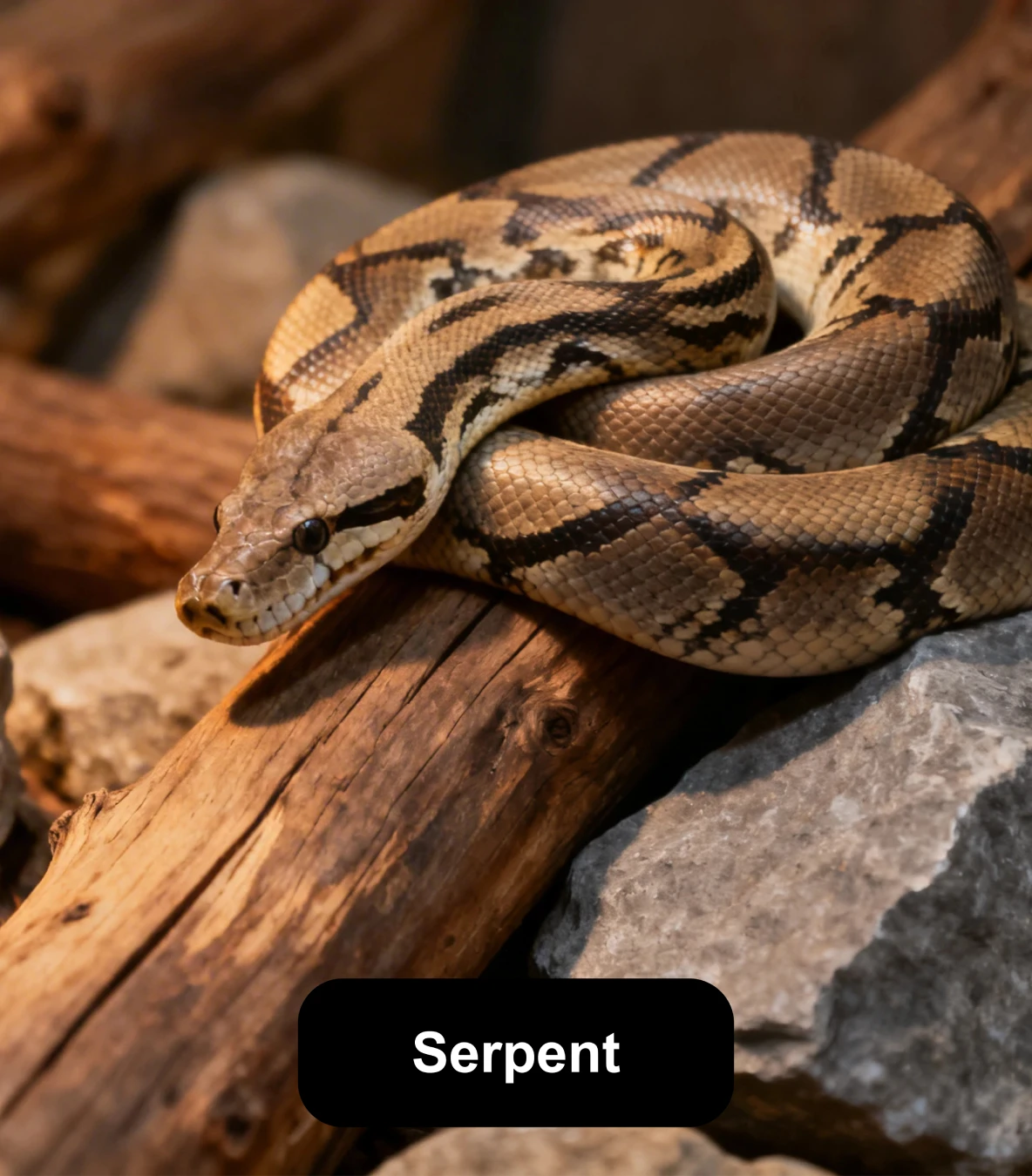 Serpent enroulé sur une branche dans un décor naturel